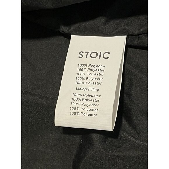 Stoic Puffer Coat Men's Large Solid Black Full Zip Hooded Pockets Parka Jacket - Picture 11 of 14